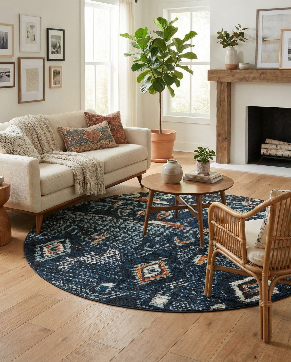 Tangier Treasures Collection Area Rug - Casablanca Round Navy Blue  lifestyle 82