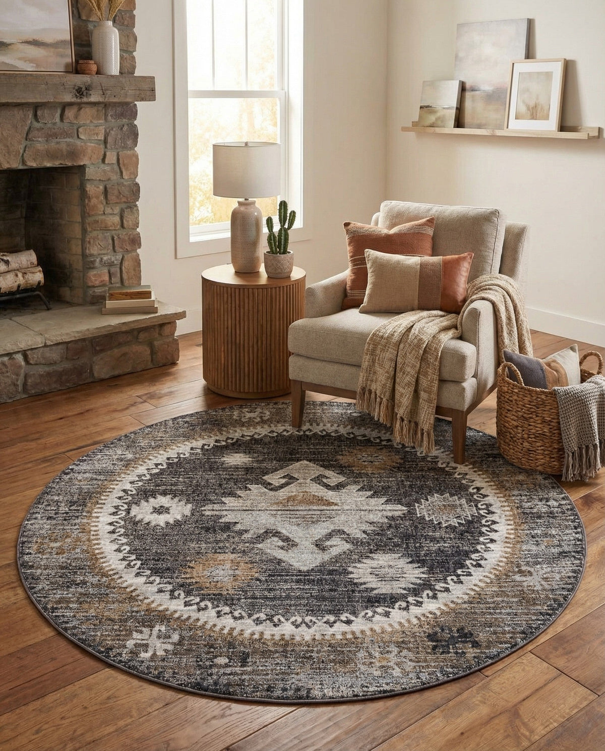 Desert Modern Eco Rug Series Collection Area Rug -  Mojave Round Charcoal Gray  lifestyle 89