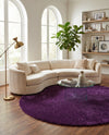 Solid Shag Seaside Collection Area Rug - Azure Cove (Violet) Round Violet  lifestyle 57
