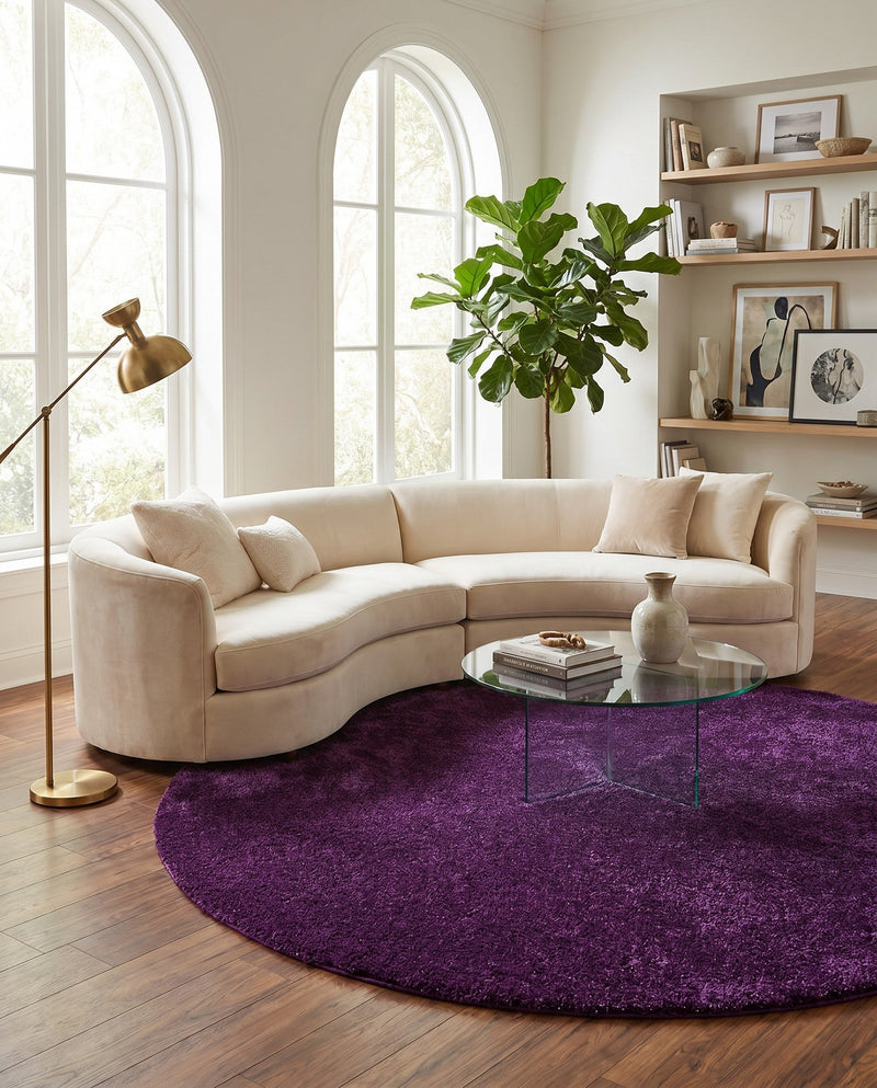 Solid Shag Seaside Collection Area Rug - Azure Cove (Violet) Round Violet  lifestyle 57
