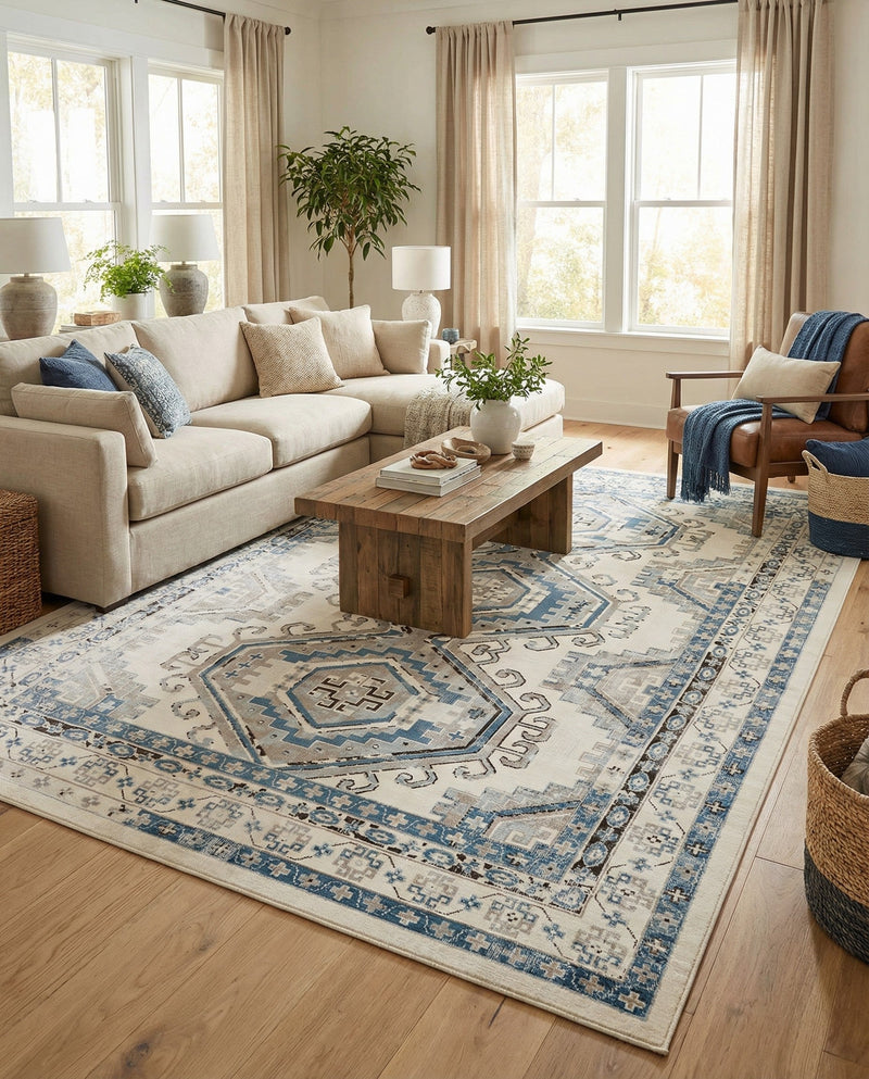 Savannah Elegance Collection Area Rug -  Tybee (Ivory Aqua) Rectangle Ivory Aqua  lifestyle 4
