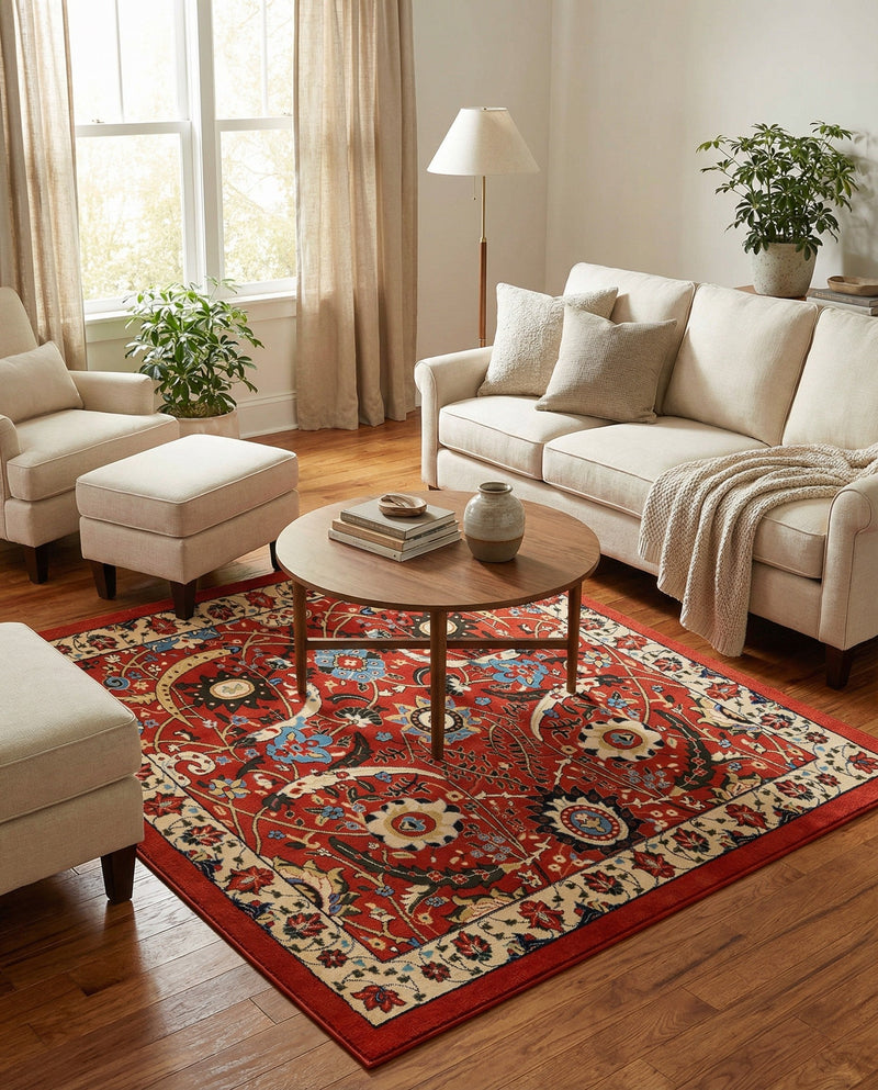 Tabriz Tapestry Collection Area Rug - Sahand (Terracotta) Square Terracotta  lifestyle 32