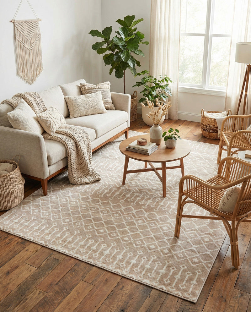 Marrakech Lattice Collection Area Rug - Medina (Beige) Rectangle Beige  lifestyle 19