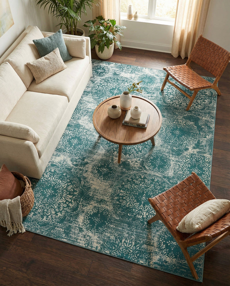 Riviera Elegance Collection Area Rug -  Monaco (Turquoise) Rectangle Turquoise  lifestyle 21