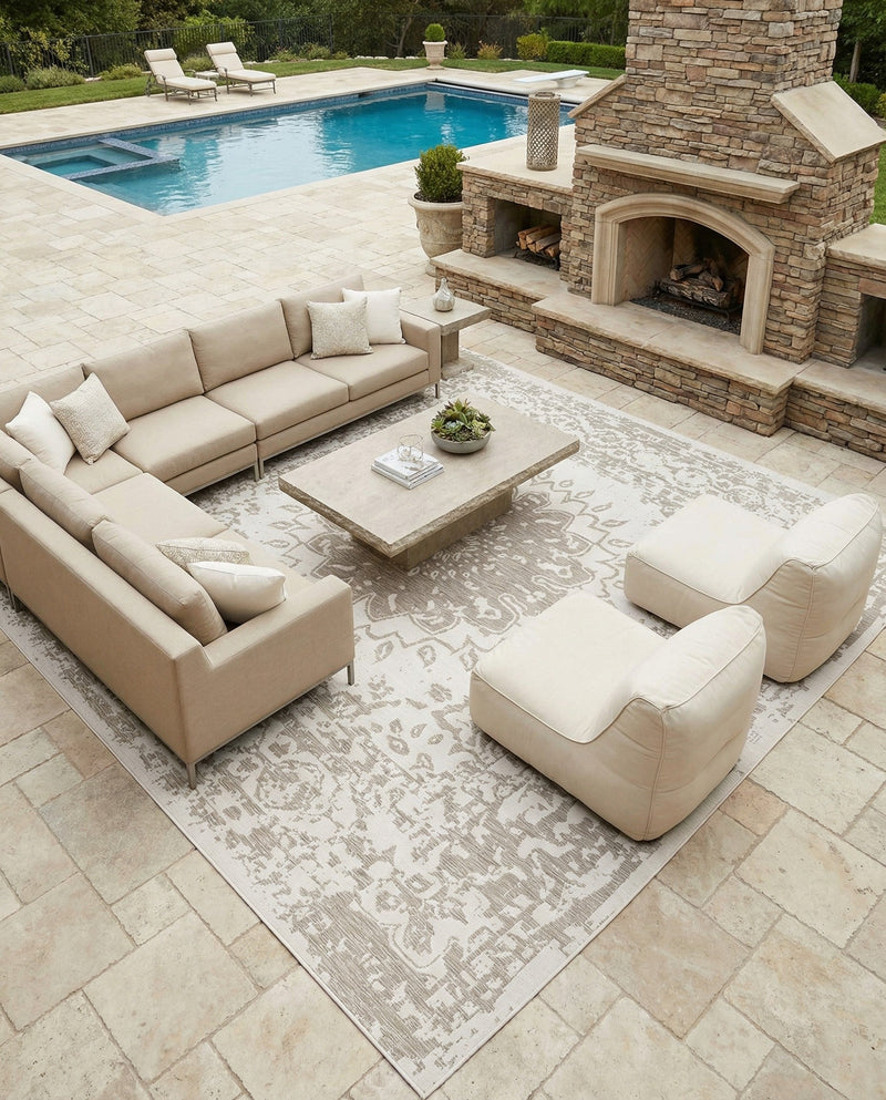 Patio Heritage Collection Area Rug -  Lafayette (Gray) Square Gray  lifestyle 78