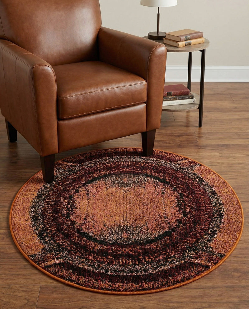 Marrakesh Elegance Collection Area Rug -  Sijilmasa Round Orange  lifestyle 36