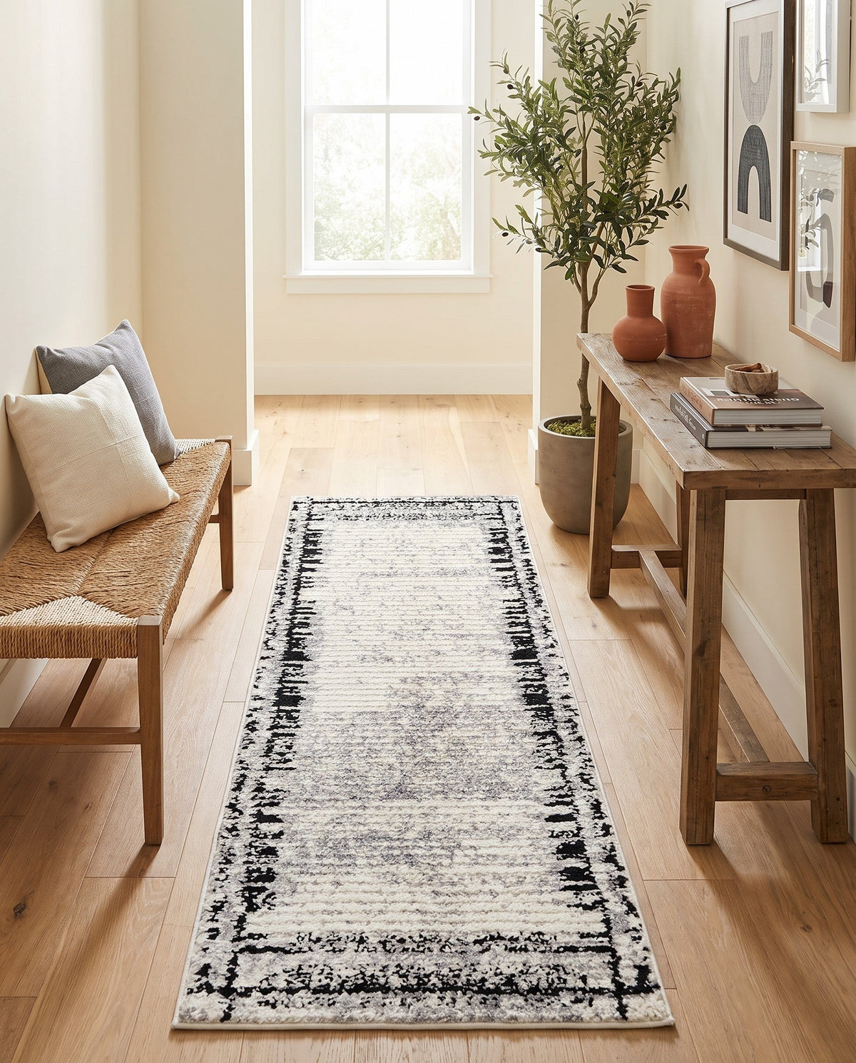 Marrakech Mosaic Collection Area Rug -  Sahara Runner Black and White  lifestyle 80