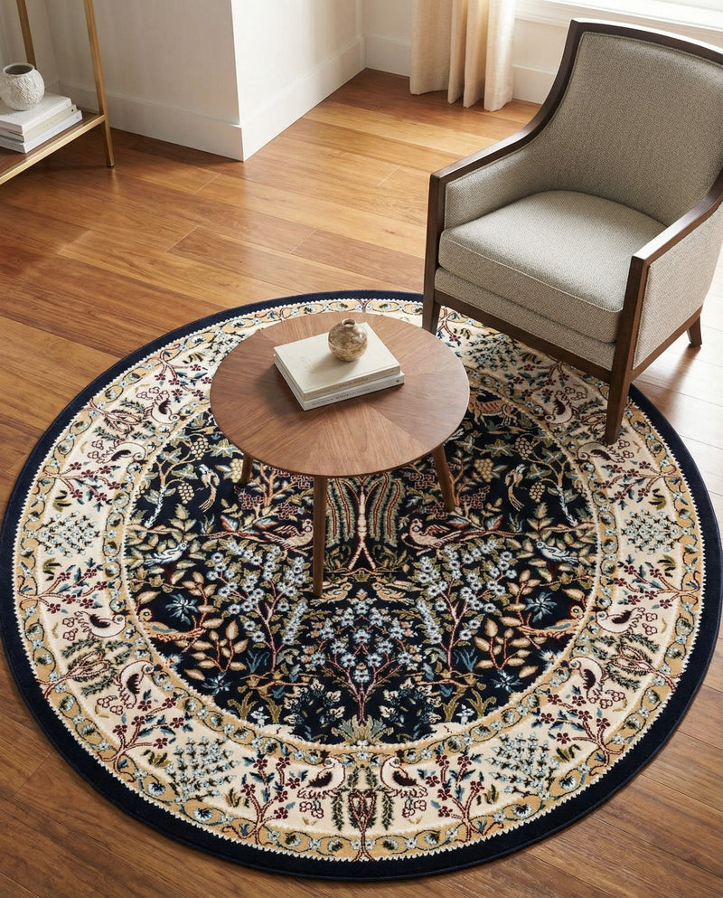 Persian Elegance Collection Area Rug -  Kerman (Navy Blue) Round Navy Blue  lifestyle 41