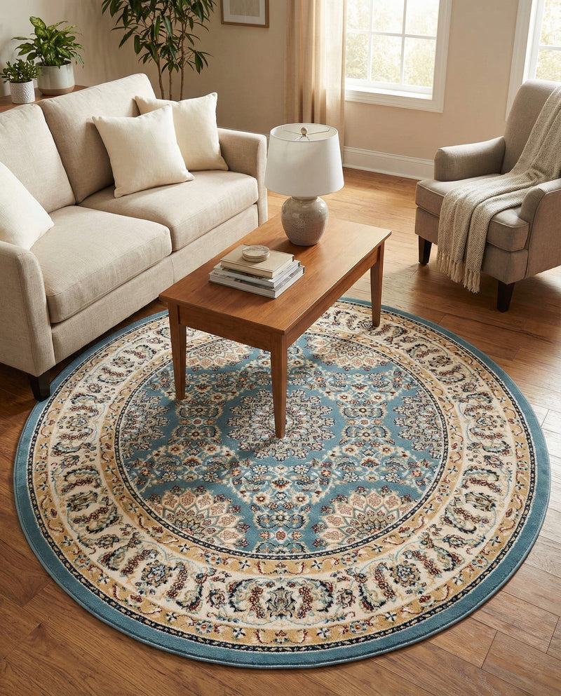Persian Elegance Collection Area Rug -  Mashhad Round Blue  lifestyle 71
