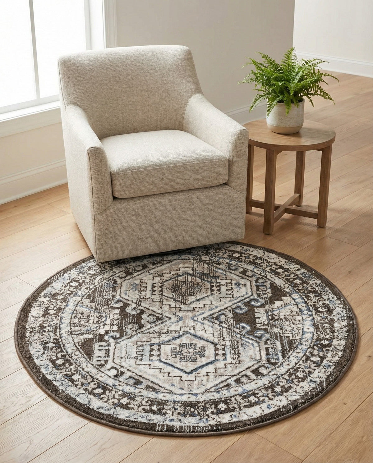 Savannah Elegance Collection Area Rug -  Tybee (Gray) Round Gray  lifestyle 97