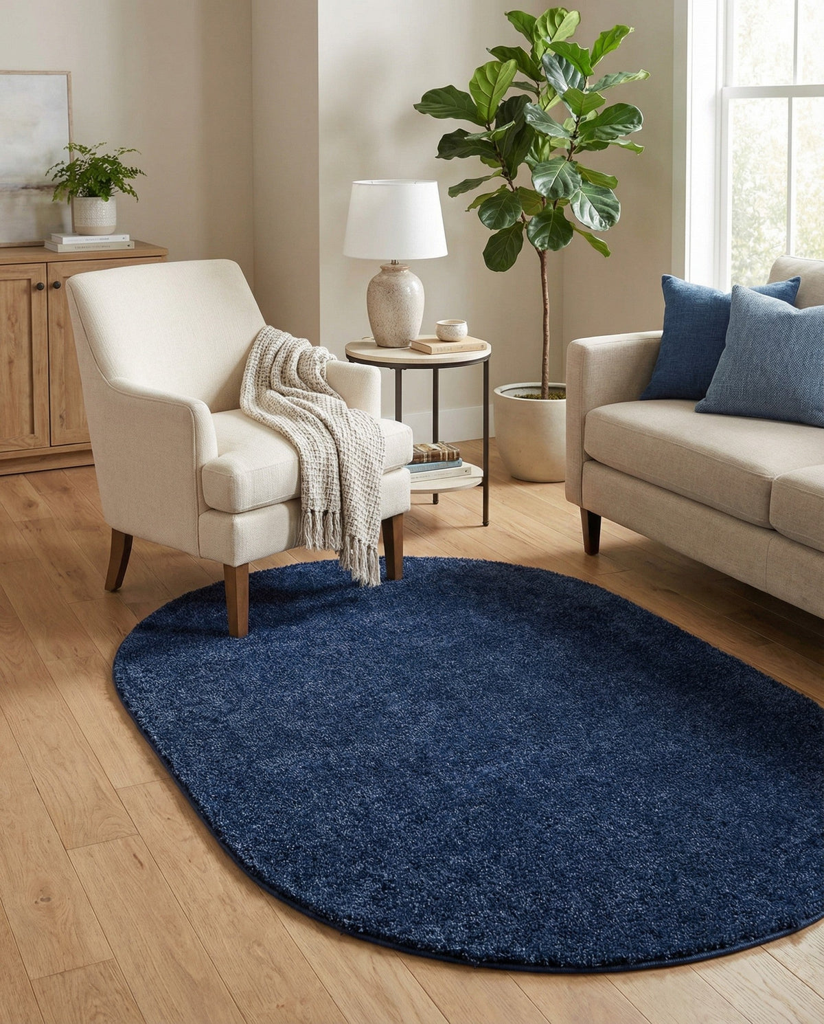 Solid Shag Seaside Collection Area Rug - Azure Cove (Navy Blue) Oval Navy Blue  lifestyle 111