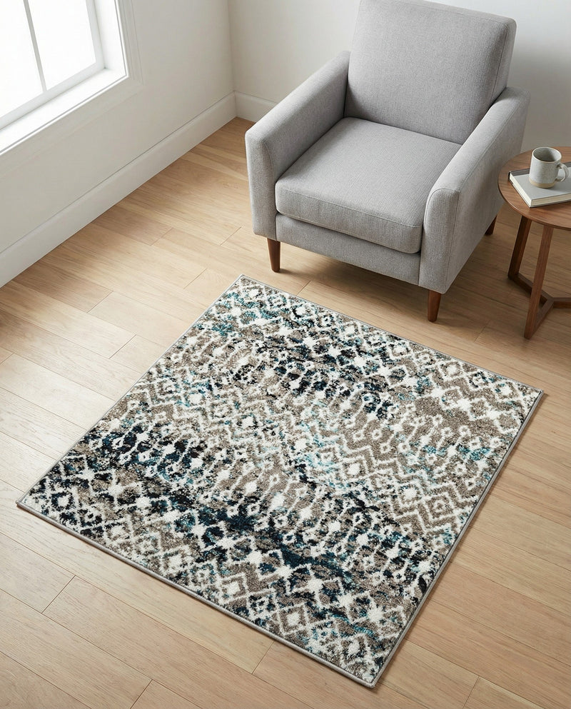 Mediterranean Lattice Collection Area Rug - Santorini (Multi Gray Blue) Square Multi Gray Blue  lifestyle 92