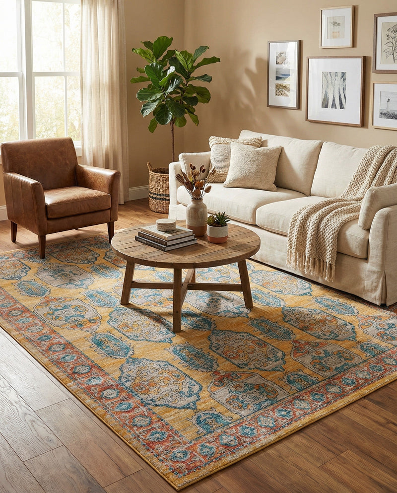 Seville Stripes Collection Area Rug -  Granada (Yellow) Rectangle Yellow  lifestyle 21