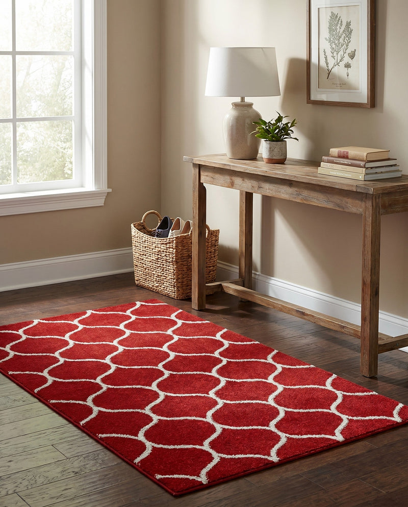 Trellis Mosaic Collection Area Rug -  Pergolatown (Red) Rectangle Red  lifestyle 19