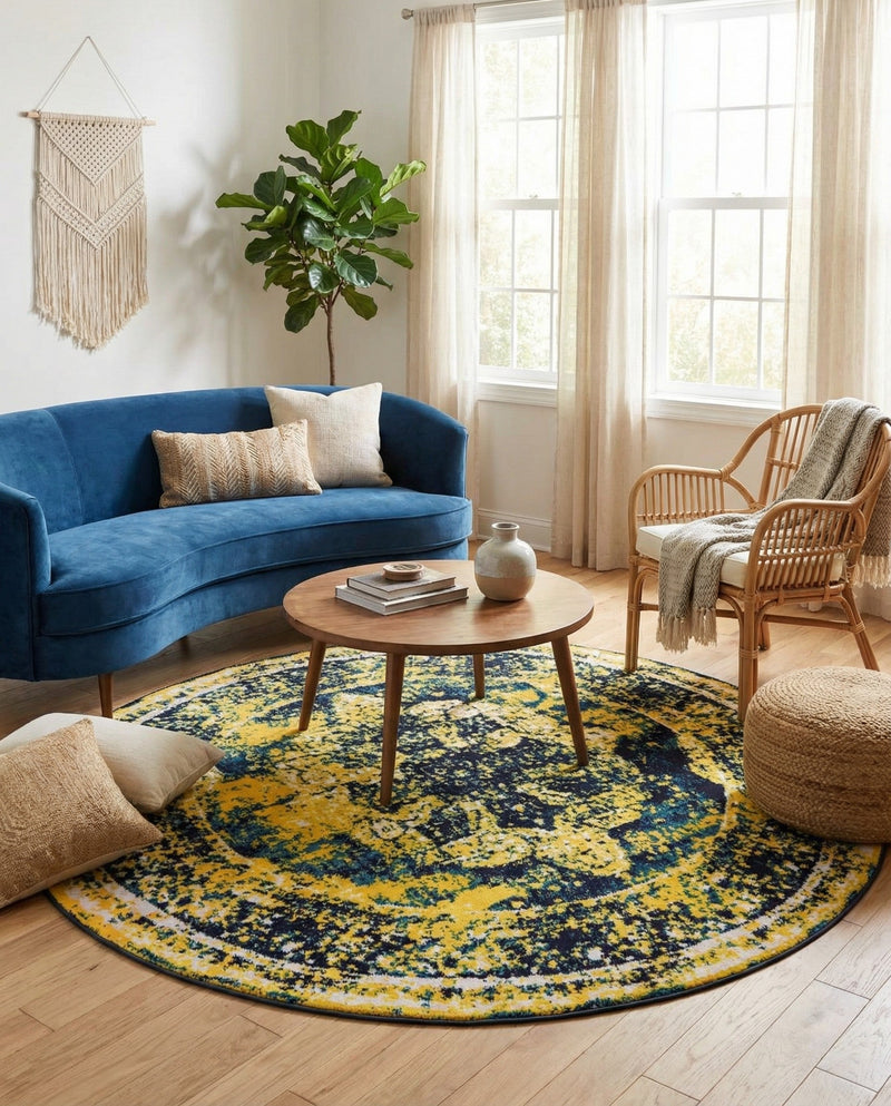 Riviera Elegance Collection Area Rug -  Menton (Navy Blue) Round Navy Blue  lifestyle 63