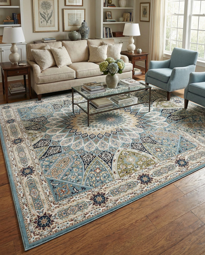 Persian Elegance Collection Area Rug -  Hamedan (Blue) Rectangle Blue  lifestyle 4