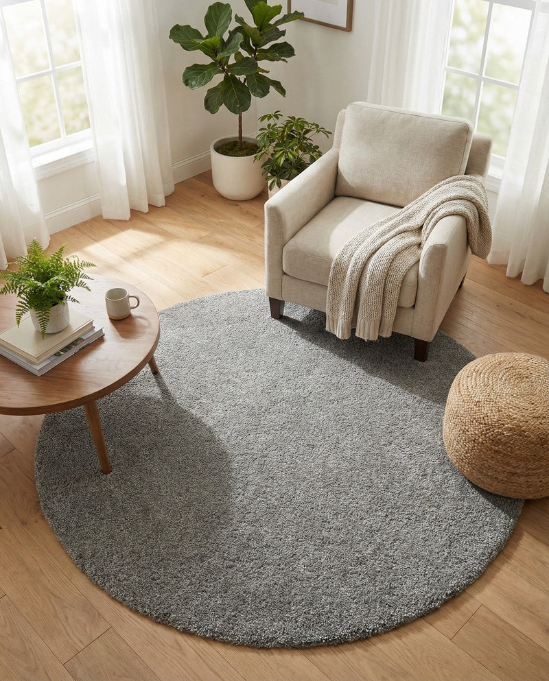 Solid Shag Seaside Collection Area Rug - Azure Cove (Gray) Round Gray  lifestyle 46