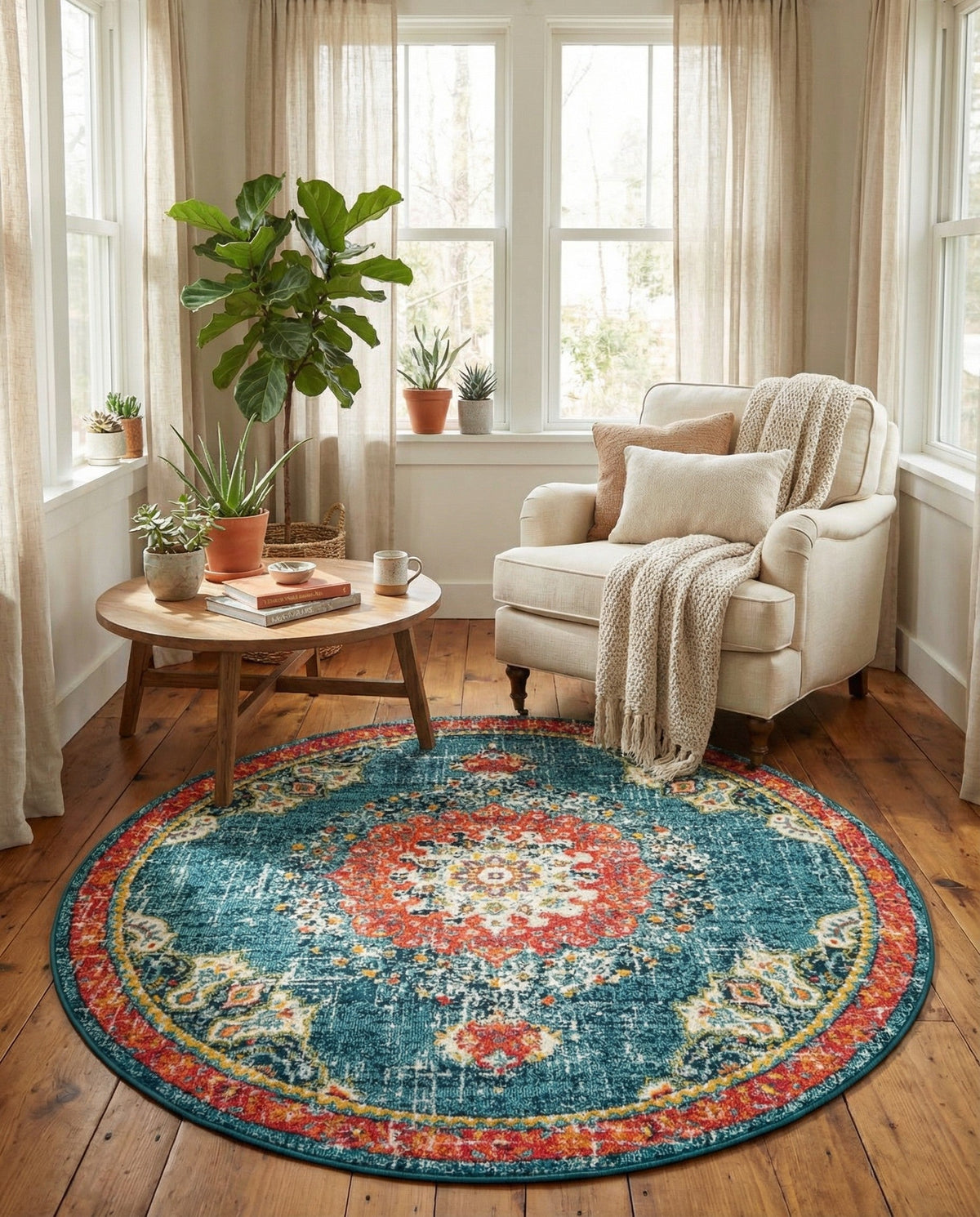 Brighton Terrace Collection Area Rug - Hove (Blue) Round Blue  lifestyle 101