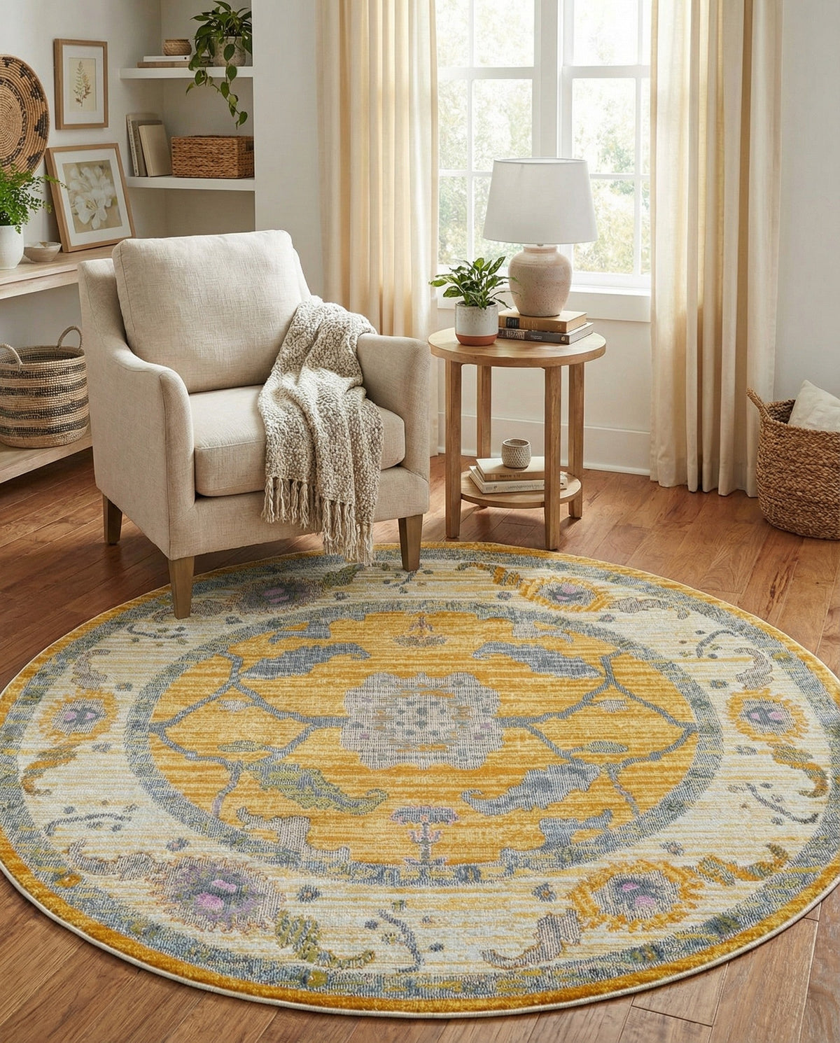 Arcadia Rugs Collection Area Rug - Eden (Yellow) Round Yellow  lifestyle 106
