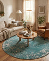 Riviera Elegance Collection Area Rug - Antibes (Turquoise) Round Turquoise  lifestyle 70