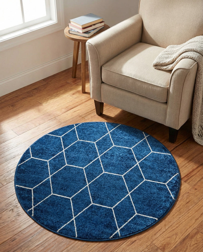 Trellis Mosaic Collection Area Rug - Arborville (Navy Blue) Round Navy Blue  lifestyle 51