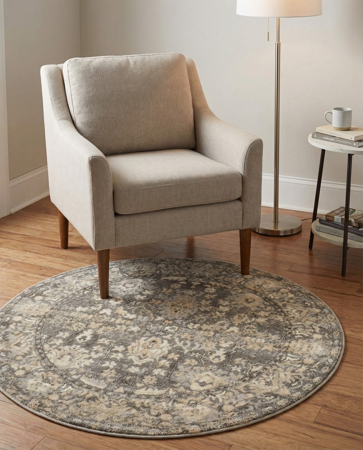 Cascade Range Collection Area Rug -  Shasta (Gray) Round Gray  lifestyle 115