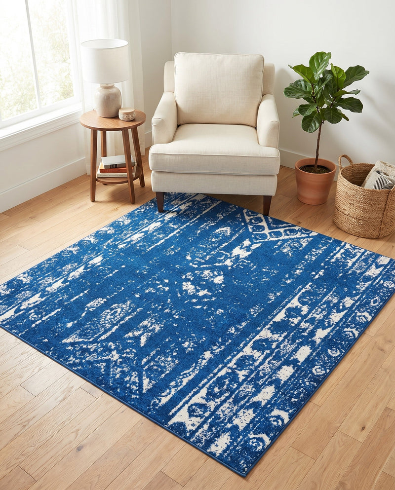 Brighton Stripes Collection Area Rug - Sussex (Navy Blue) Square Navy Blue  lifestyle 50