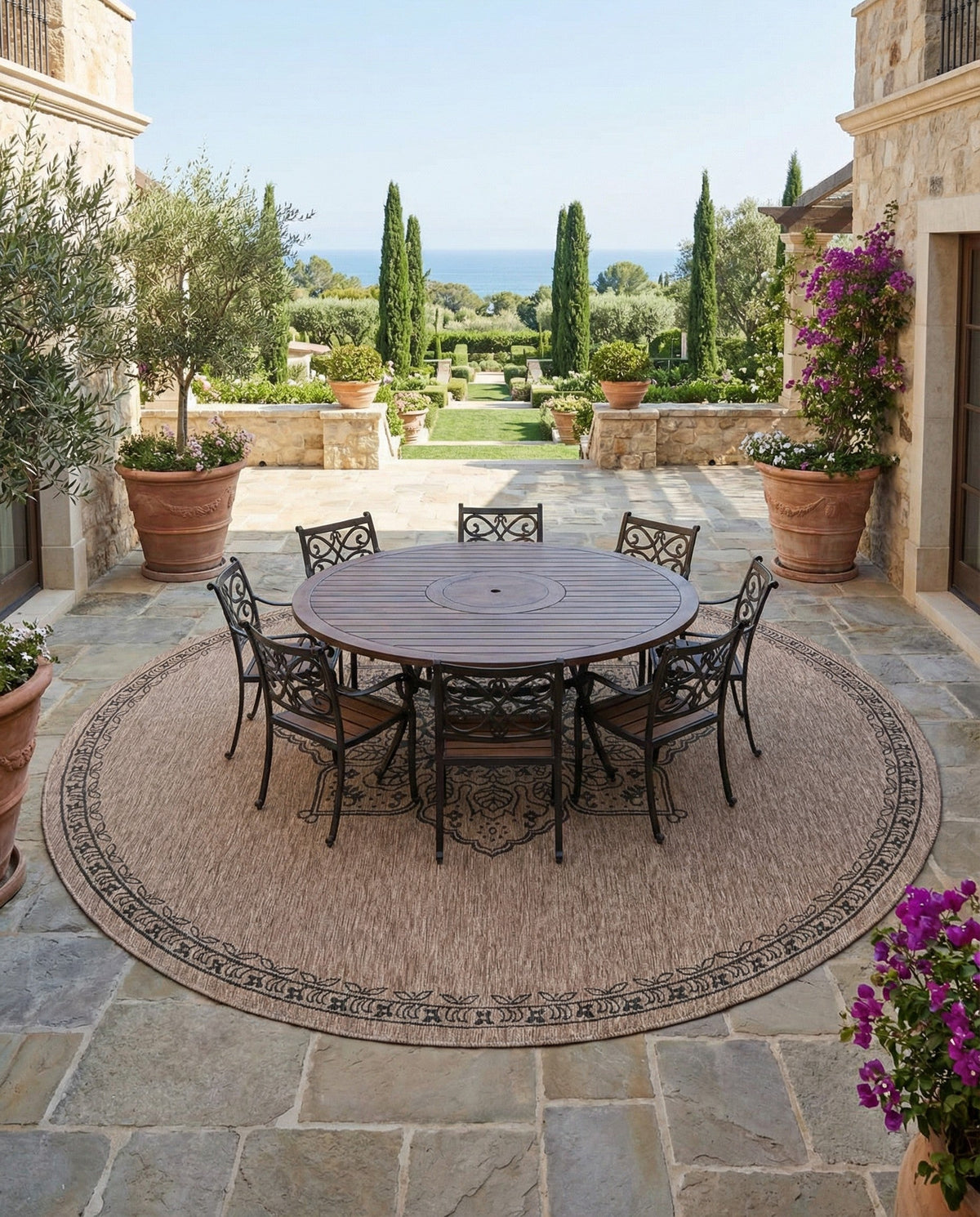 Patio Heritage Collection Area Rug -  Charleston (Beige) Round Beige  lifestyle 85