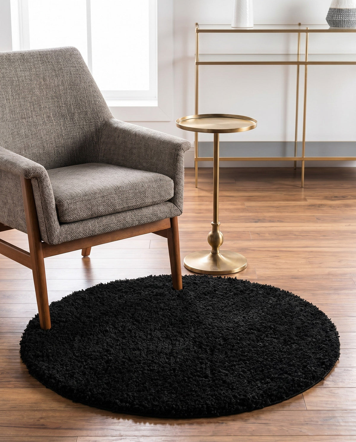Plush Oasis Collection Area Rug - Serenity (Jet Black) Round Jet Black  lifestyle 95