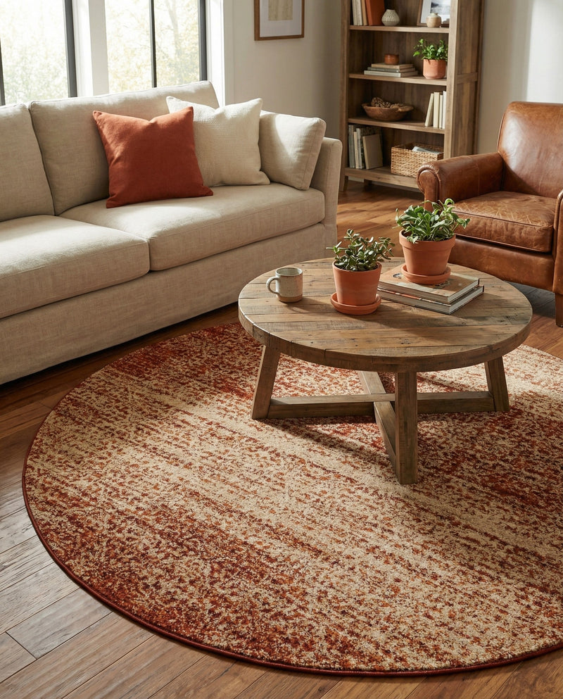 Autumn Meadow Collection Area Rug -  Ironbark Round Terracotta  lifestyle 56