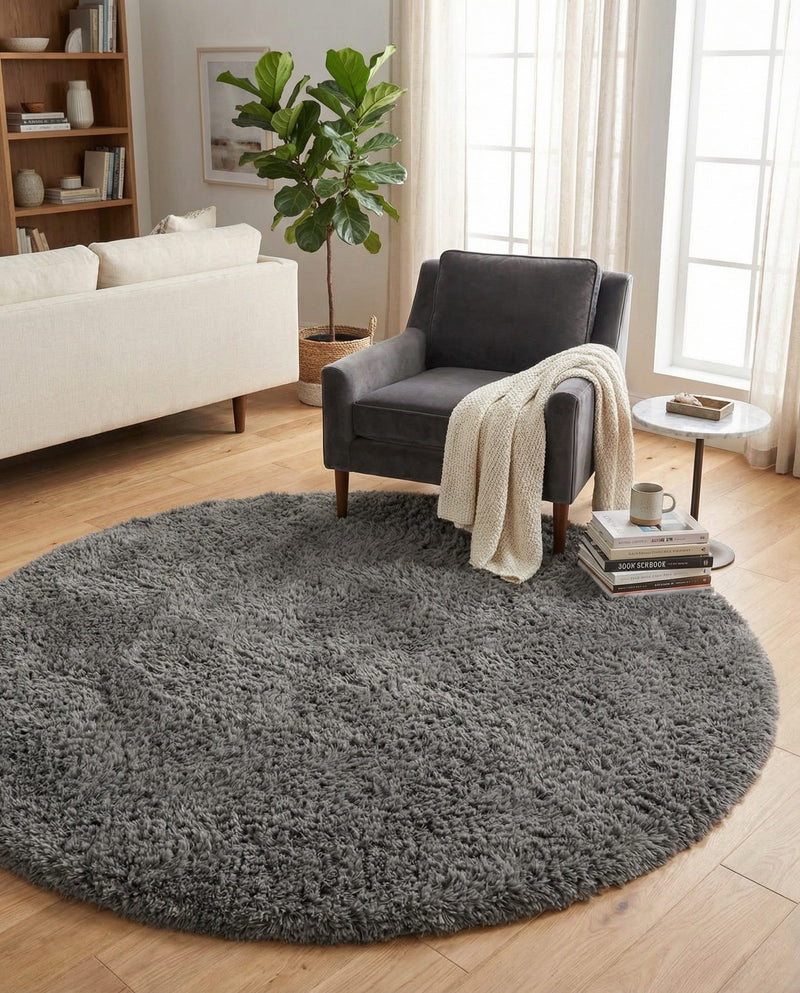 Eternal Plush Oasis Collection Area Rug -  Tranquility (Smoke) Round Smoke  lifestyle 41