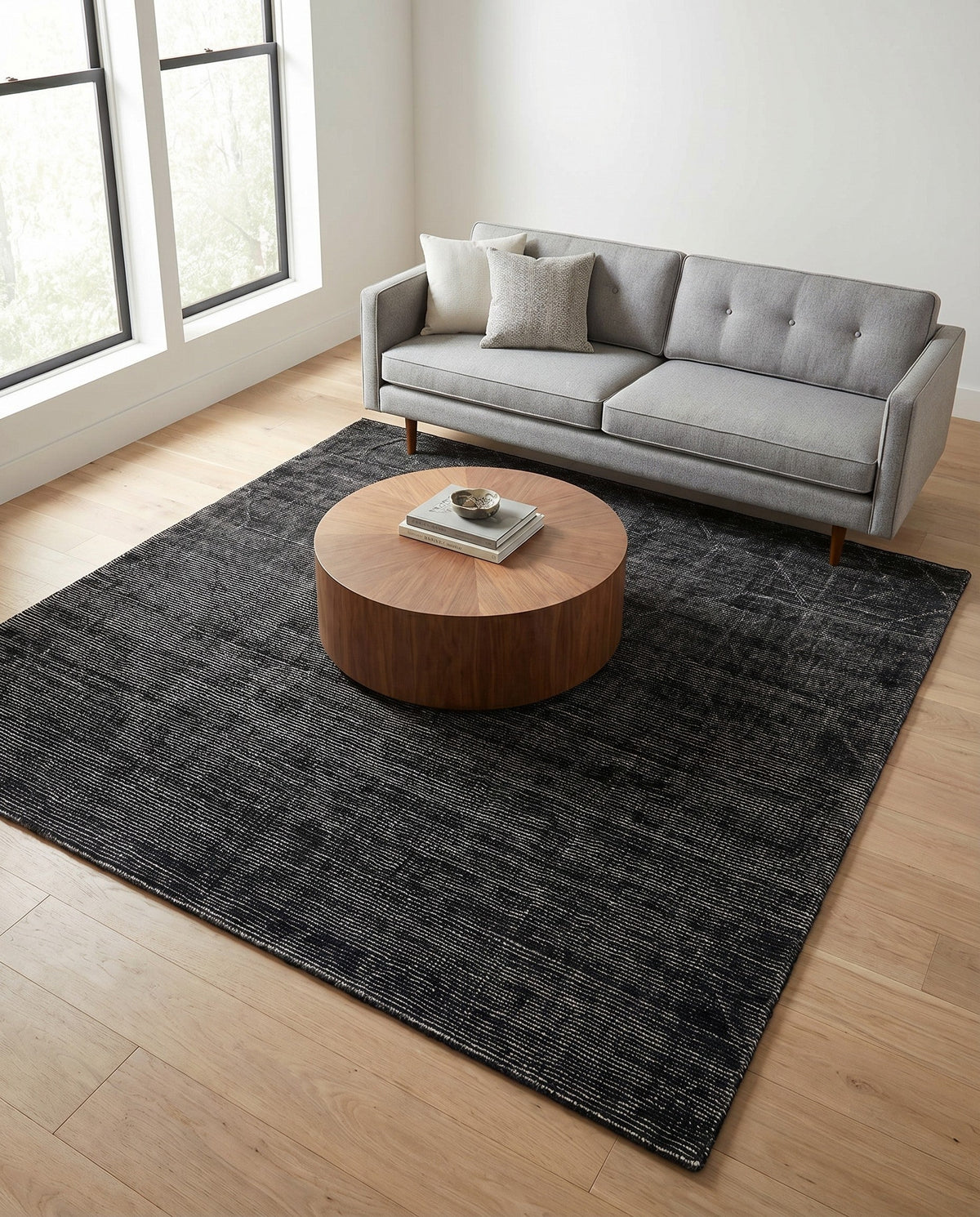 Nordic Loom Geometric Collection Area Rug - Oslo Square Jet Black  lifestyle 183