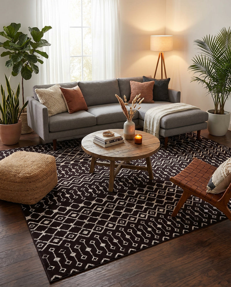 Marrakech Lattice Collection Area Rug - Medina (Black) Square Black  lifestyle 54