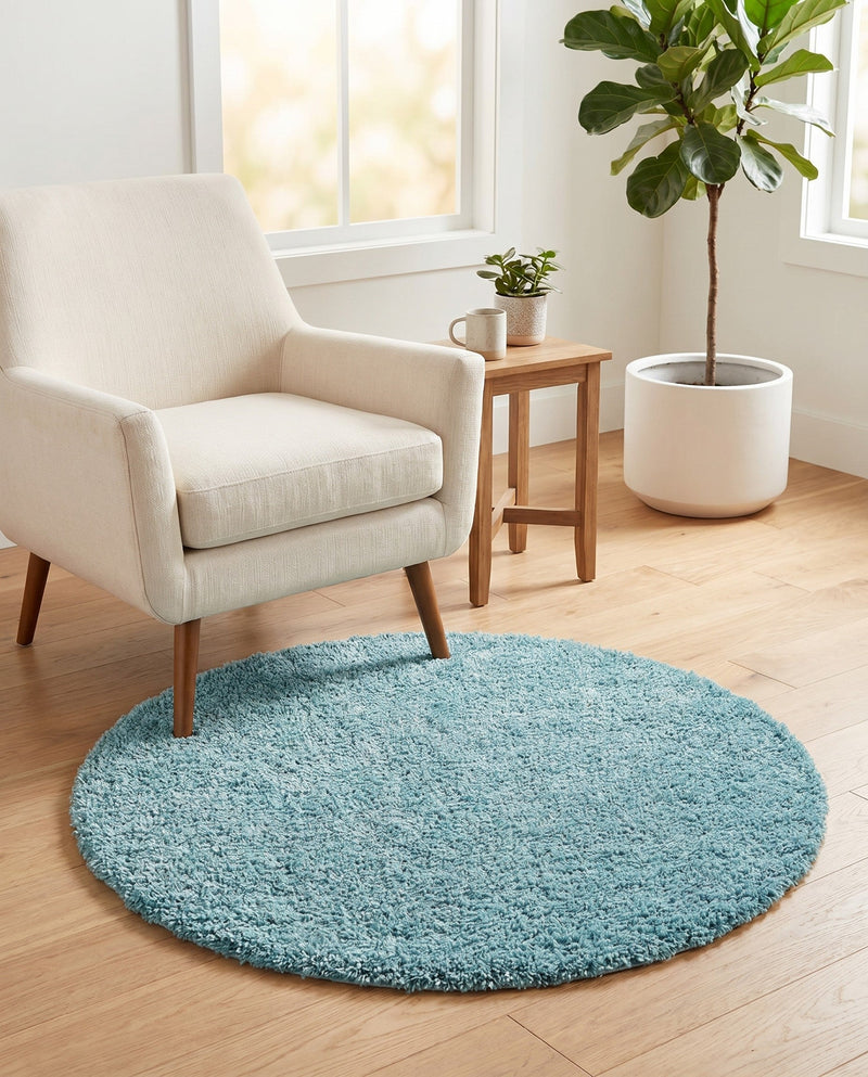 Alpine Plush Collection Area Rug -  Cortina (Aqua) Round Aqua  lifestyle 68