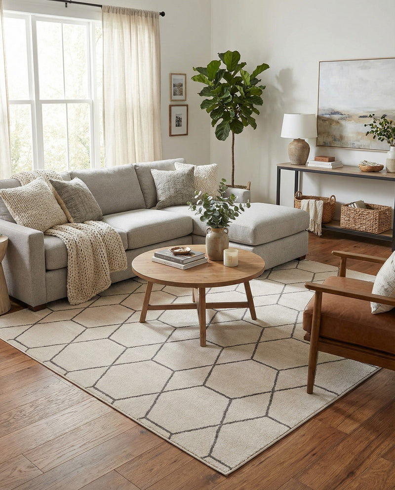 Trellis Mosaic Collection Area Rug - Arborville (Ivory) Square Ivory  lifestyle 43