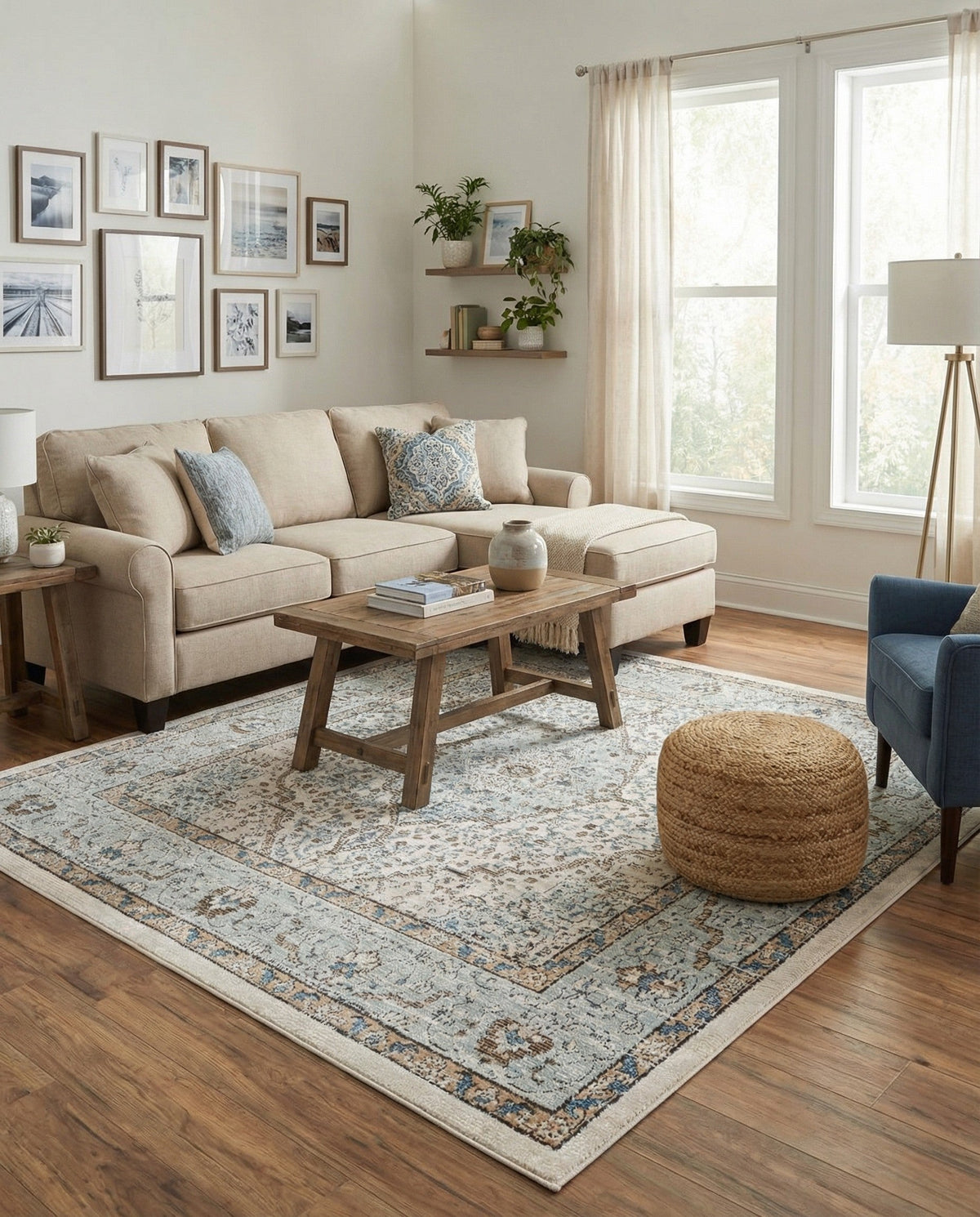 Mykonos Manor Collection Area Rug - Delos Square Blue  lifestyle 204