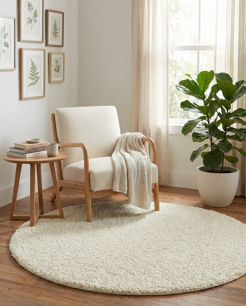 Plush Oasis Collection Area Rug - Serenity (Pure Ivory) Round Pure Ivory  lifestyle 41