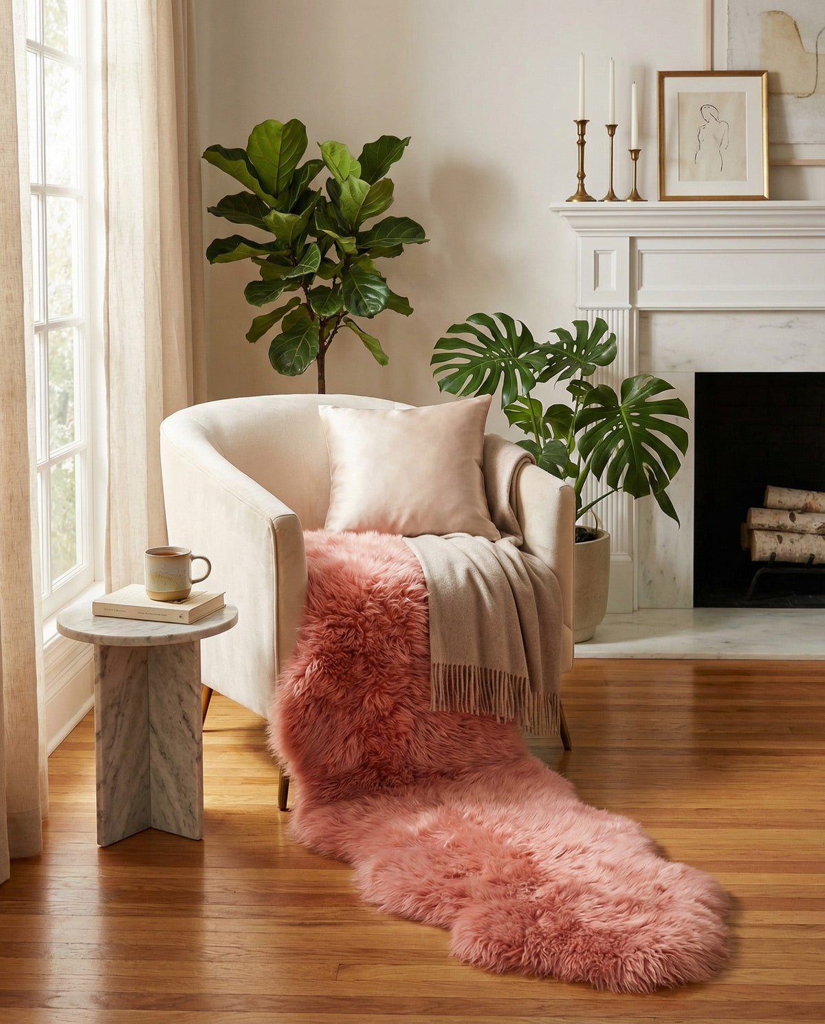Arctic Lambskin Luxe Collection Area Rug - Tundra Runner Pink  lifestyle 146