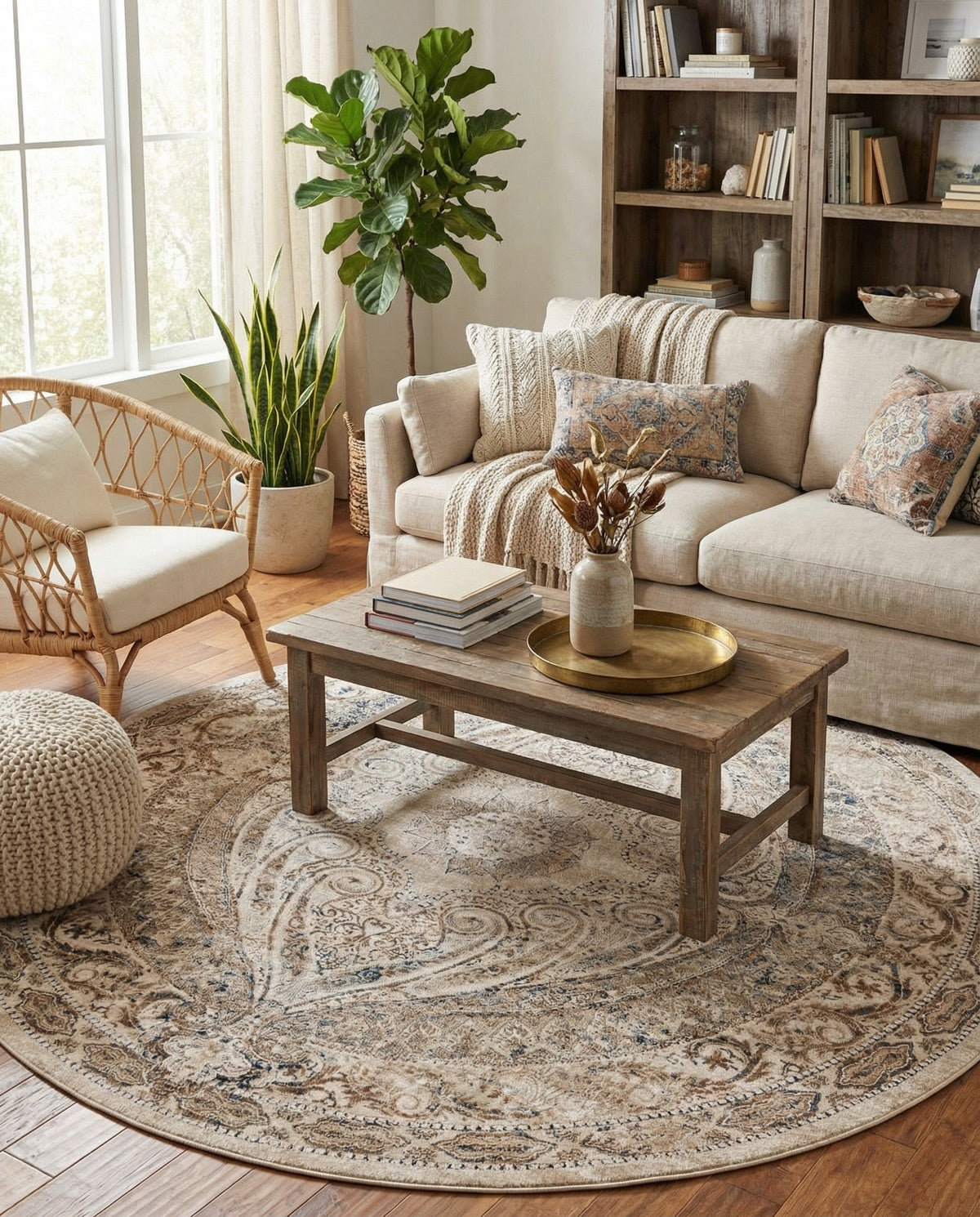 Coastal Manor Collection Area Rug -  Seagrove Round Beige  lifestyle 93