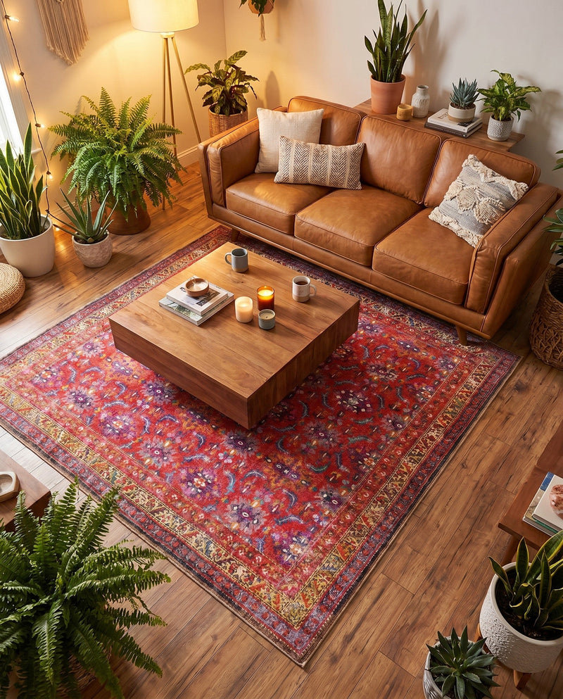 Heritage Elegance Collection Area Rug -  Fontainebleau Square Red  lifestyle 31