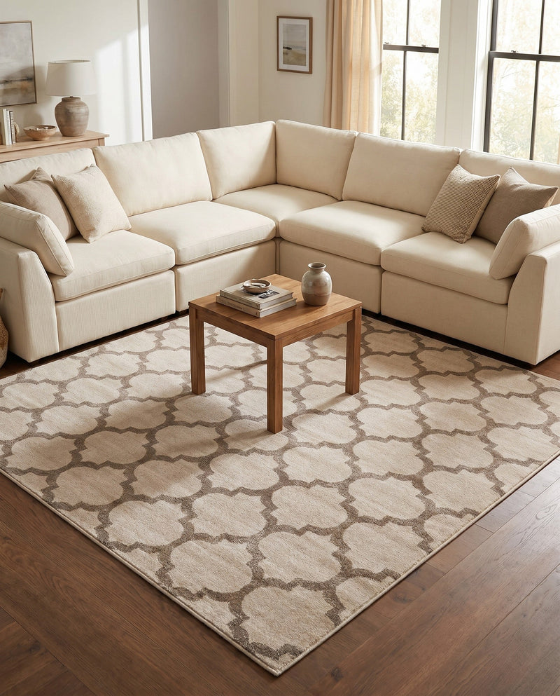 Lattice Gardens Collection Area Rug -  Bloomfield (Beige and Light Brown) Square Beige and Light Brown  lifestyle 81