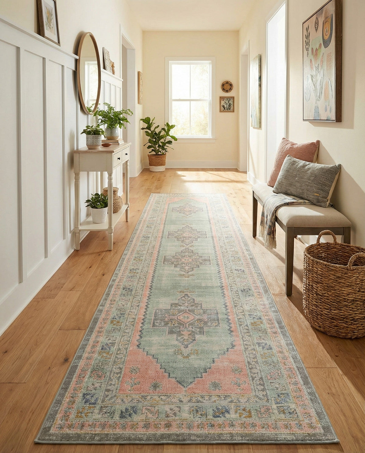 Savannah Series Collection Area Rug -  Augusta (Pink) Runner Pink  lifestyle 102