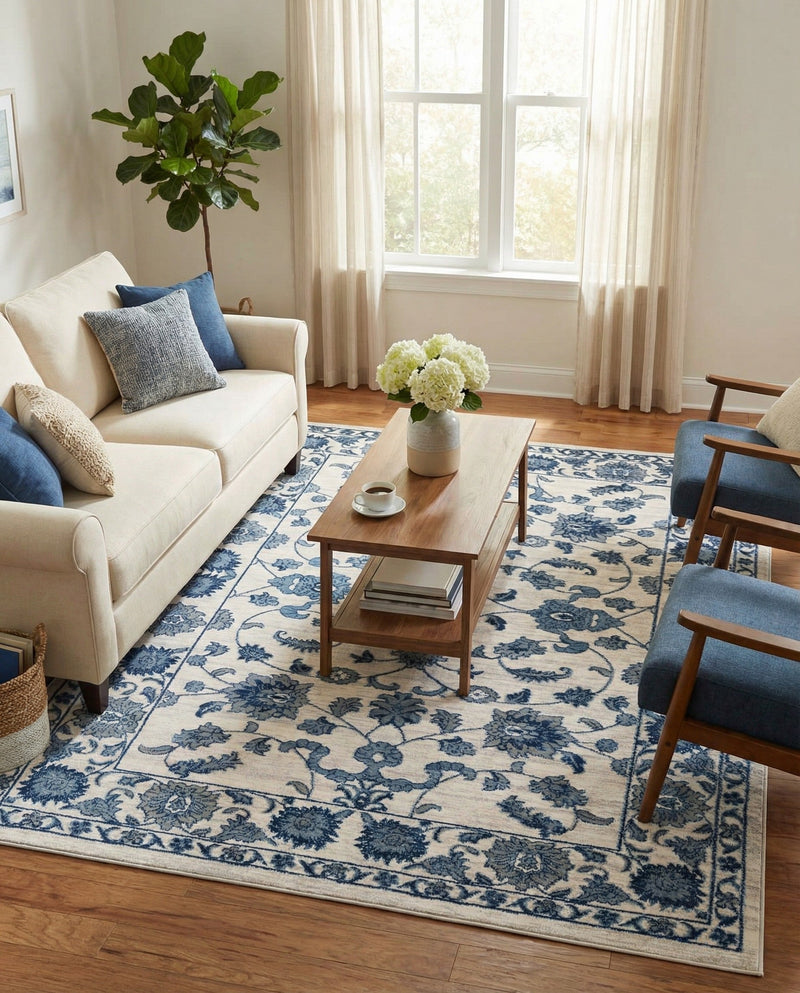 Charleston Elegance Collection Area Rug -  Seaport (White Blue) Rectangle White Blue  lifestyle 10