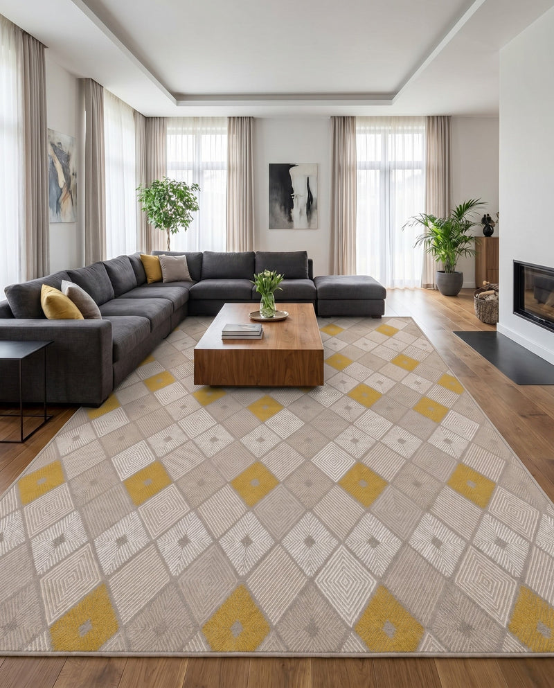 Coastal Haven Collection Area Rug -  Anchorage Rectangle Ivory and Yellow  lifestyle 8