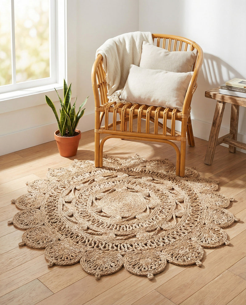 Woven Seaside Jute Collection Area Rug - Coastalhaven (Gray) Round Gray  lifestyle 17