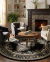 Tabriz Tapestry Collection Area Rug - Azerbaijan (Black) Round Black  lifestyle 86
