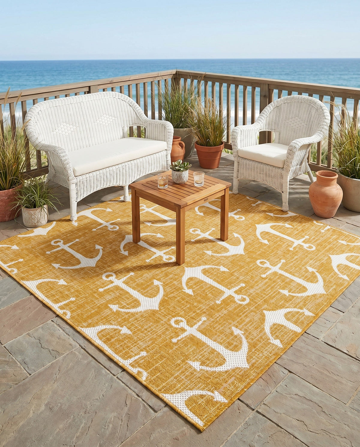 Seaside Haven Rugs Collection Area Rug - Sapphire (Yellow) Square Yellow  lifestyle 94