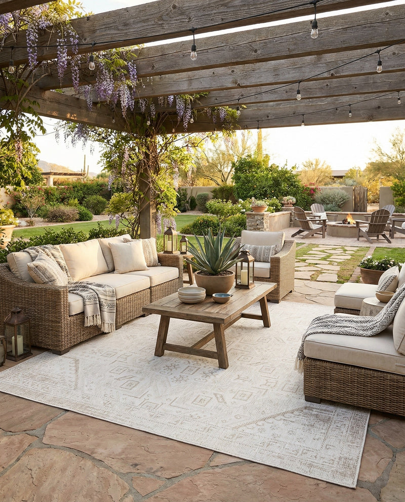 Tribal Terrace Treasures Collection Area Rug - Mayan Marina (Light Gray) Square Light Gray  lifestyle 38
