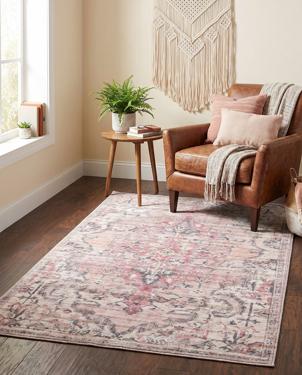 Vintage Memories Collection Area Rug - Echoes Rectangle Beige and Pink  lifestyle 19
