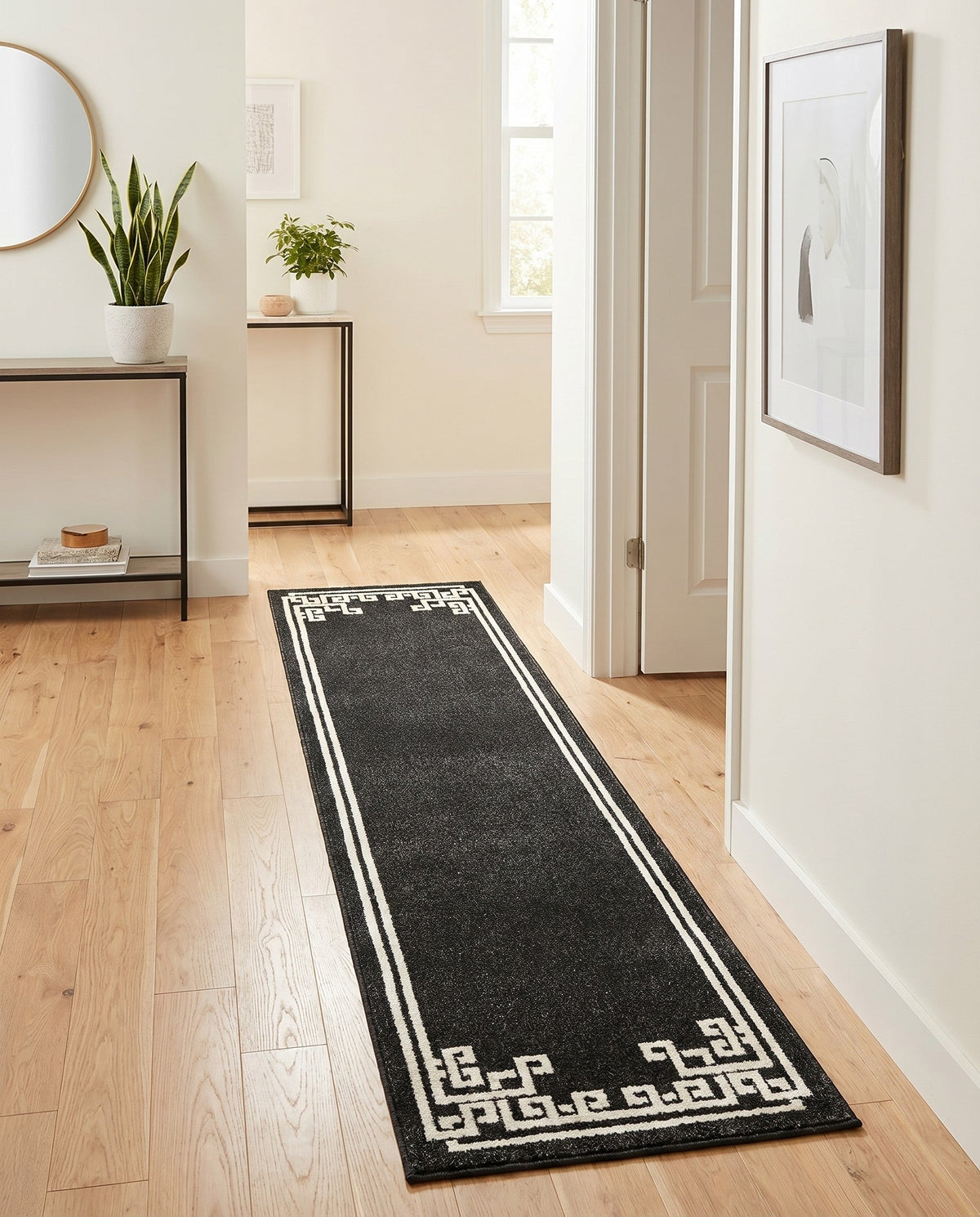 Aegean Labyrinth Collection Area Rug -  Rhodes Runner Black  lifestyle 95